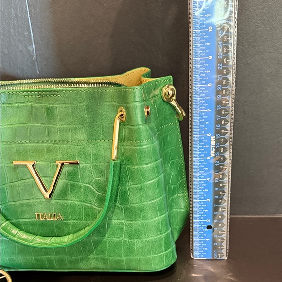 Never used - V Italia - Green Croc-Embossed Leather Satchel - Picture 3 of 10